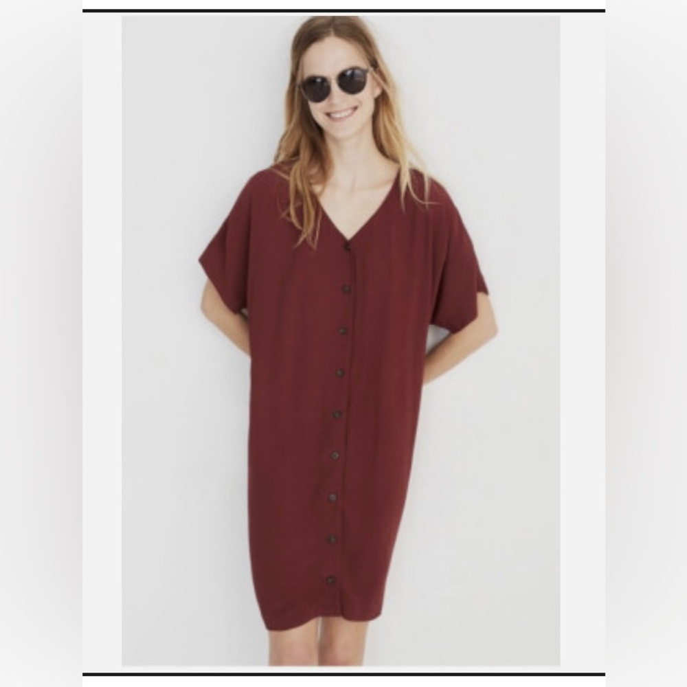 Madewell Maroon Button-Front Dress